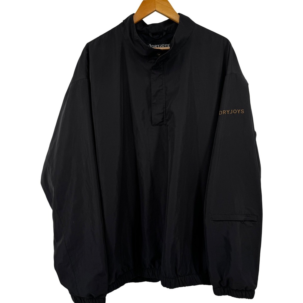 FootJoy DryJoys Golf Windbreaker Jacket Mens XL Black Pullover Coat Pockets Logo